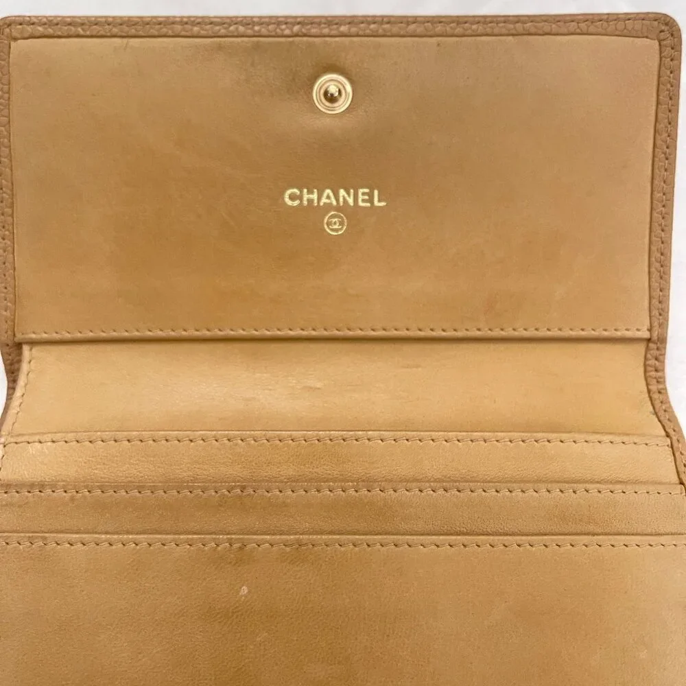 Chanel vintage large beige Caviar CC trifold wallet